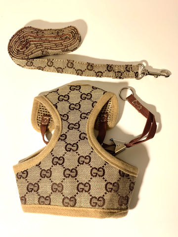 Ensemble harnais et laisse pour chien en denim beige inspiré de Gucci / Gucci inspired beige denim dog harness and leash set