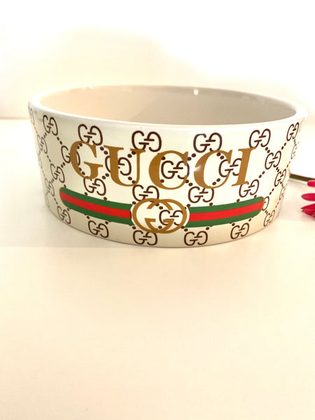 Bol pour chien en céramique blanche inspiré de Gucci / white ceramic dog bowl Inspired by Gucci