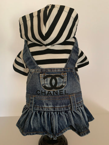 Robe inspiré de Chanel en jeans pour chiens et chats, Chanel inspired jeans dress for dogs and cats