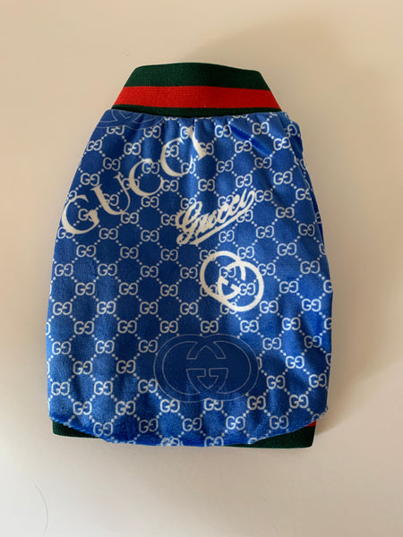 Veste printanière bleue inspirée de Gucci pour chiens et chats/Blue Gucci inspired spring jacket for dogs and cats