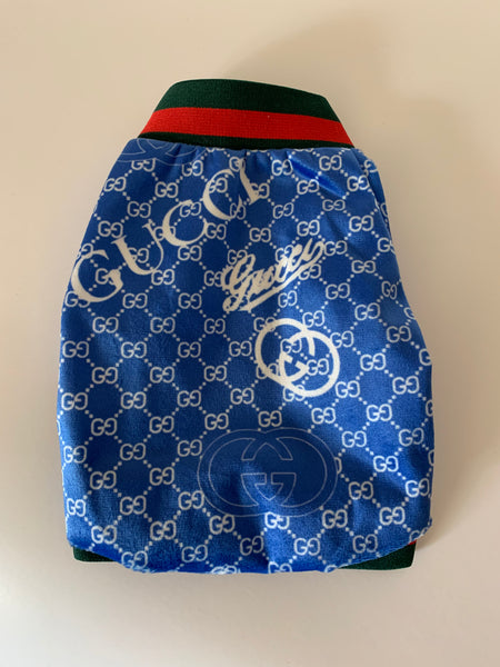 Veste printanière bleue inspirée de Gucci pour chiens et chats/Blue Gucci inspired spring jacket for dogs and cats